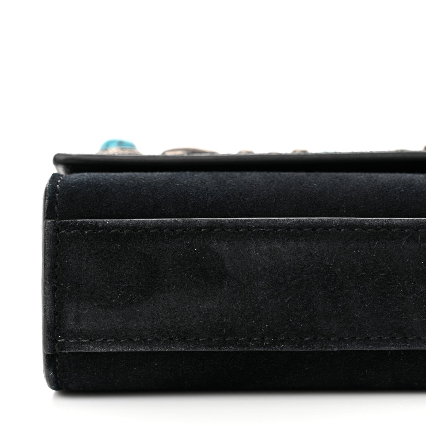 Suede Small Monogram Stone Studded Kate Satchel Black Turquoise Coral