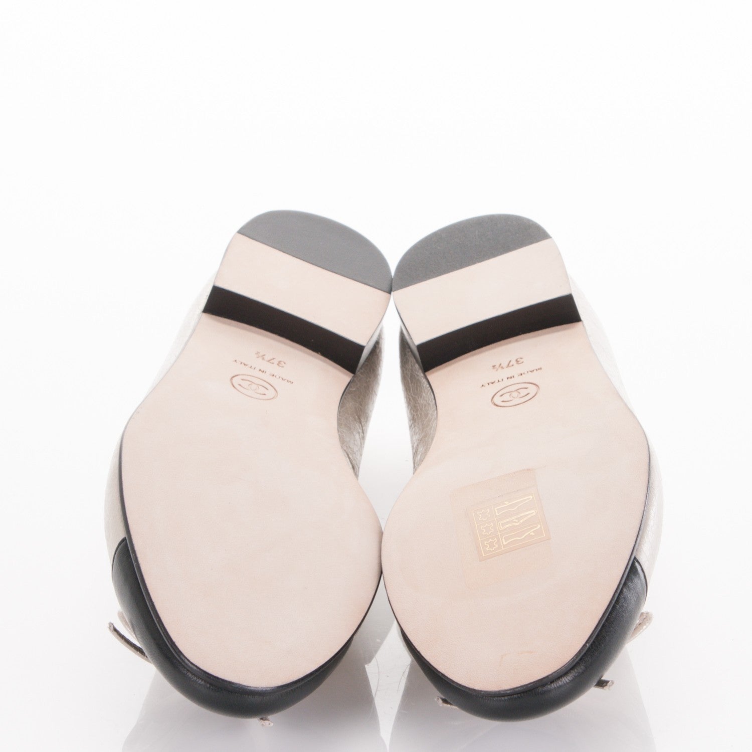 Chanel Metallic Calfskin Cap Toe Ballerina Flats 37.5 Beige Black 5 of 8