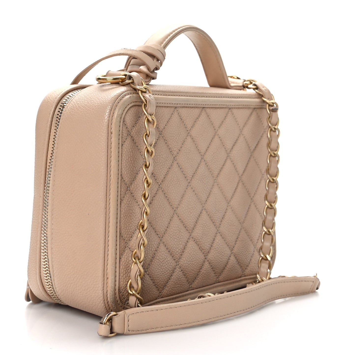 Caviar Quilted Medium CC Filigree Vanity Case Beige