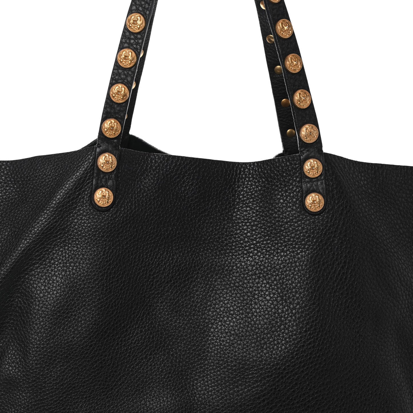 Grained Calfskin Large Studded Zodiac Tote Black