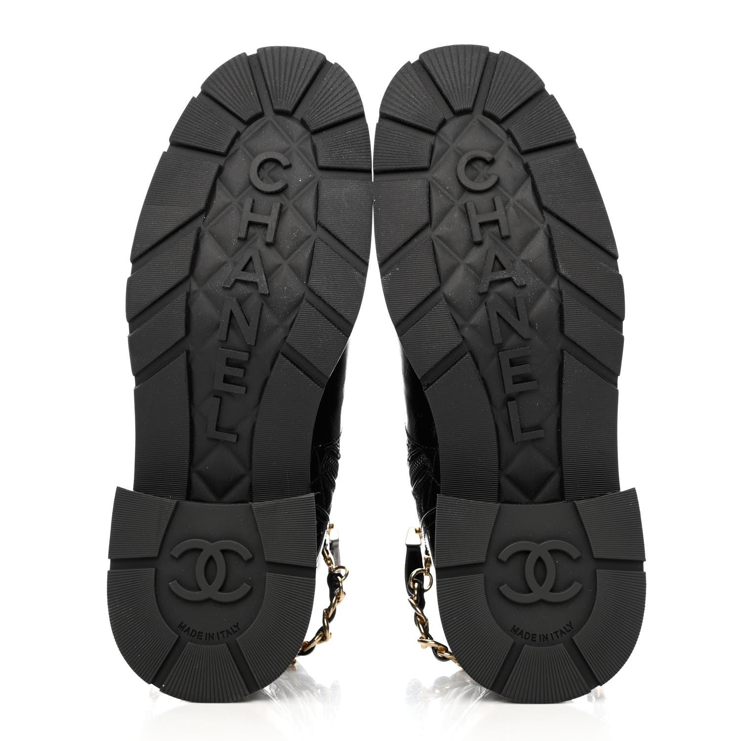 Chanel Shiny Calfskin Patent Quilted Chain Lace Up Combat Boots 40 Black 5 of 9