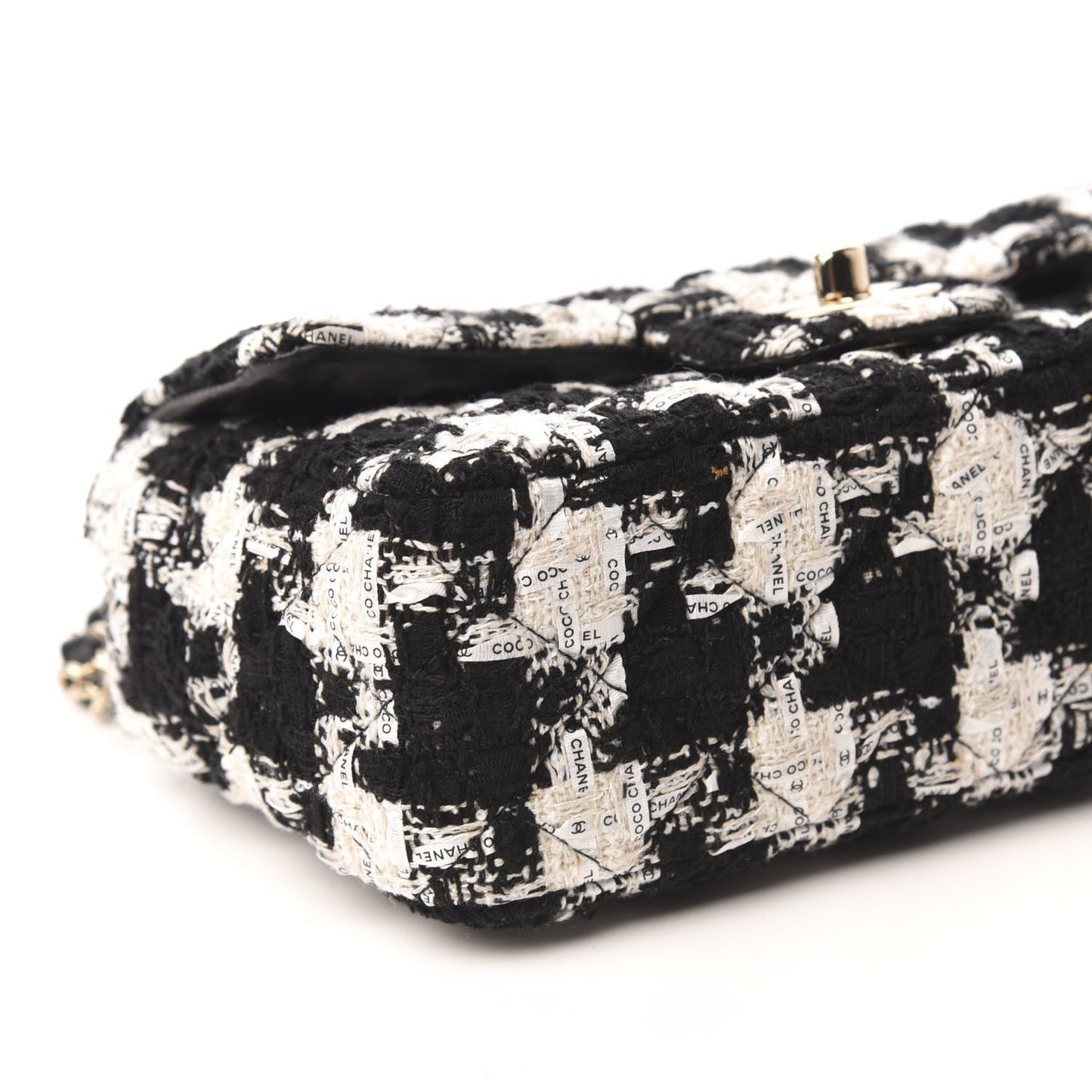 Tweed Quilted Mini Rectangular Flap Black Ecru White