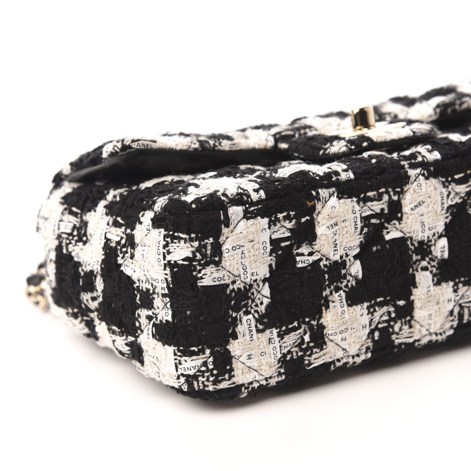 Chanel Tweed Quilted Mini Rectangular Flap Black Ecru White 5 of 9