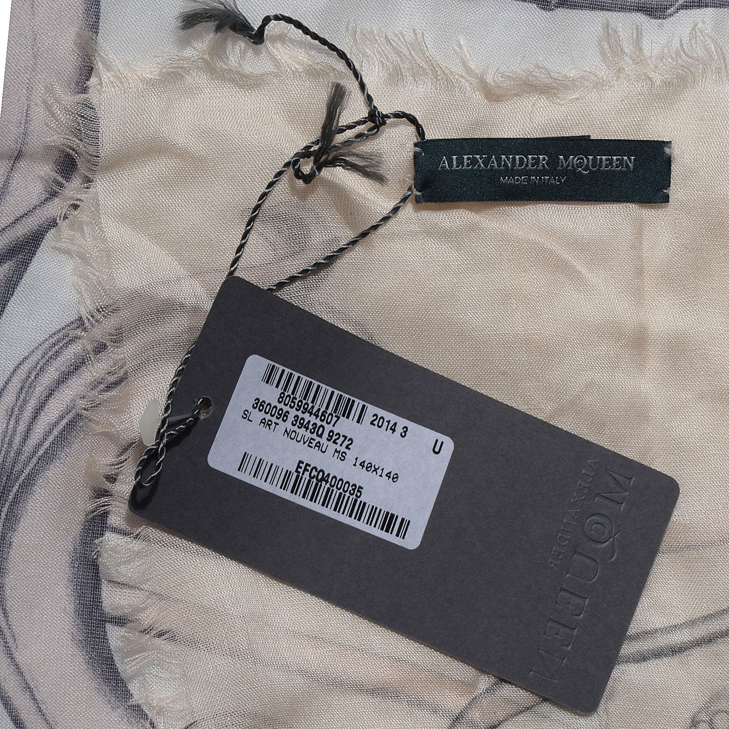 Alexander McQueen Silk Chiffon Art Nouveau Multi Skull Scarf Ivory Pink 5 of 5
