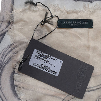 Alexander McQueen Silk Chiffon Art Nouveau Multi Skull Scarf Ivory Pink 5 of 5