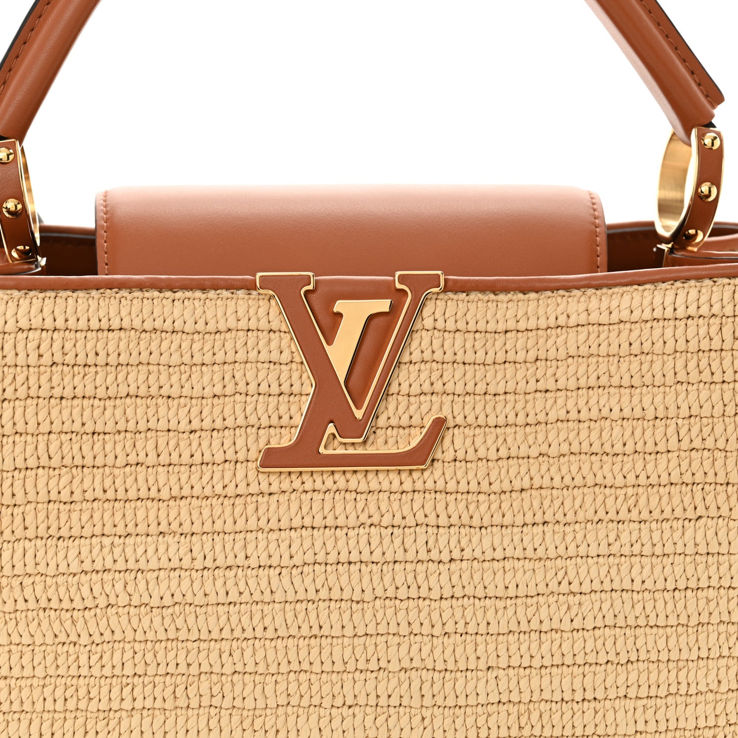 Raffia Capucines MM Caramel Ecru