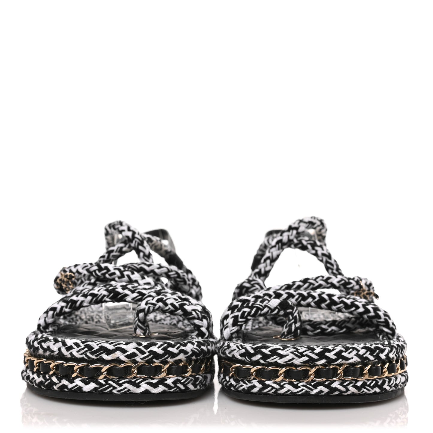 Cord Lambskin Quilted Logo Sandals 37 Black White