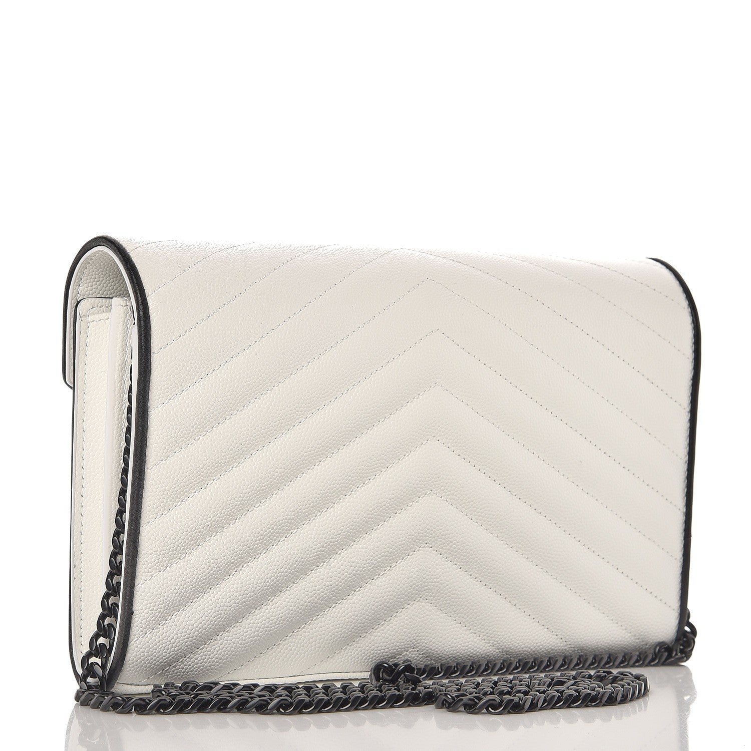 Saint Laurent Grain De Poudre Matelasse Monogram Chain Wallet White Black 3 of 6