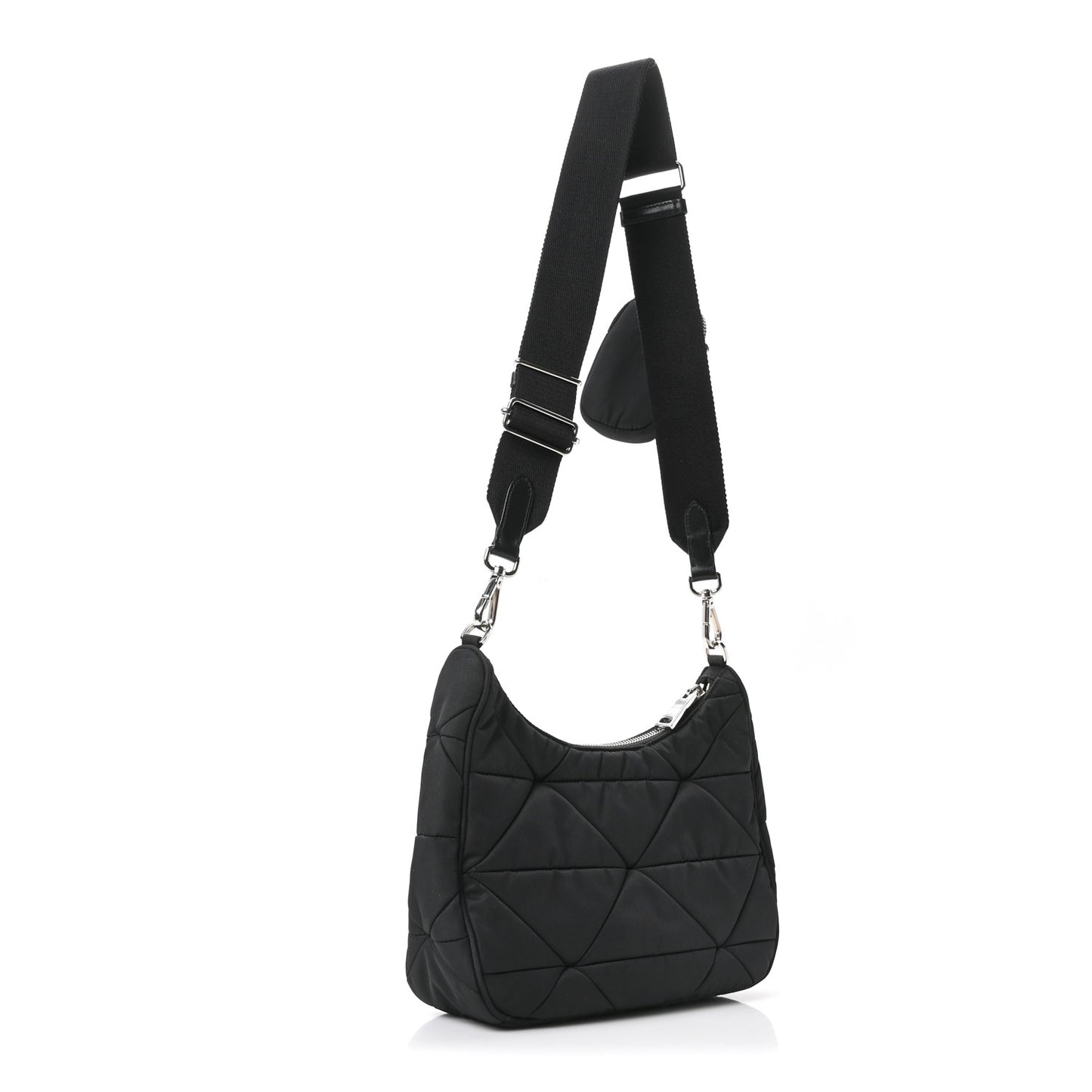 Re-Nylon Triangle Padded Patchwork Shoulder Bag Black