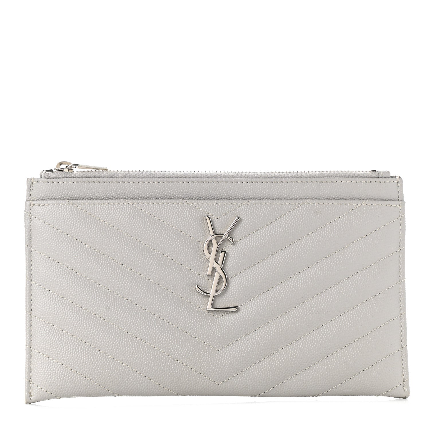 Saint Laurent Grain De Poudre Chevron Monogram Bill Pouch Granite 1 of 9