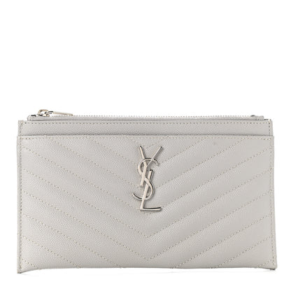 Saint Laurent Grain De Poudre Chevron Monogram Bill Pouch Granite 1 of 9