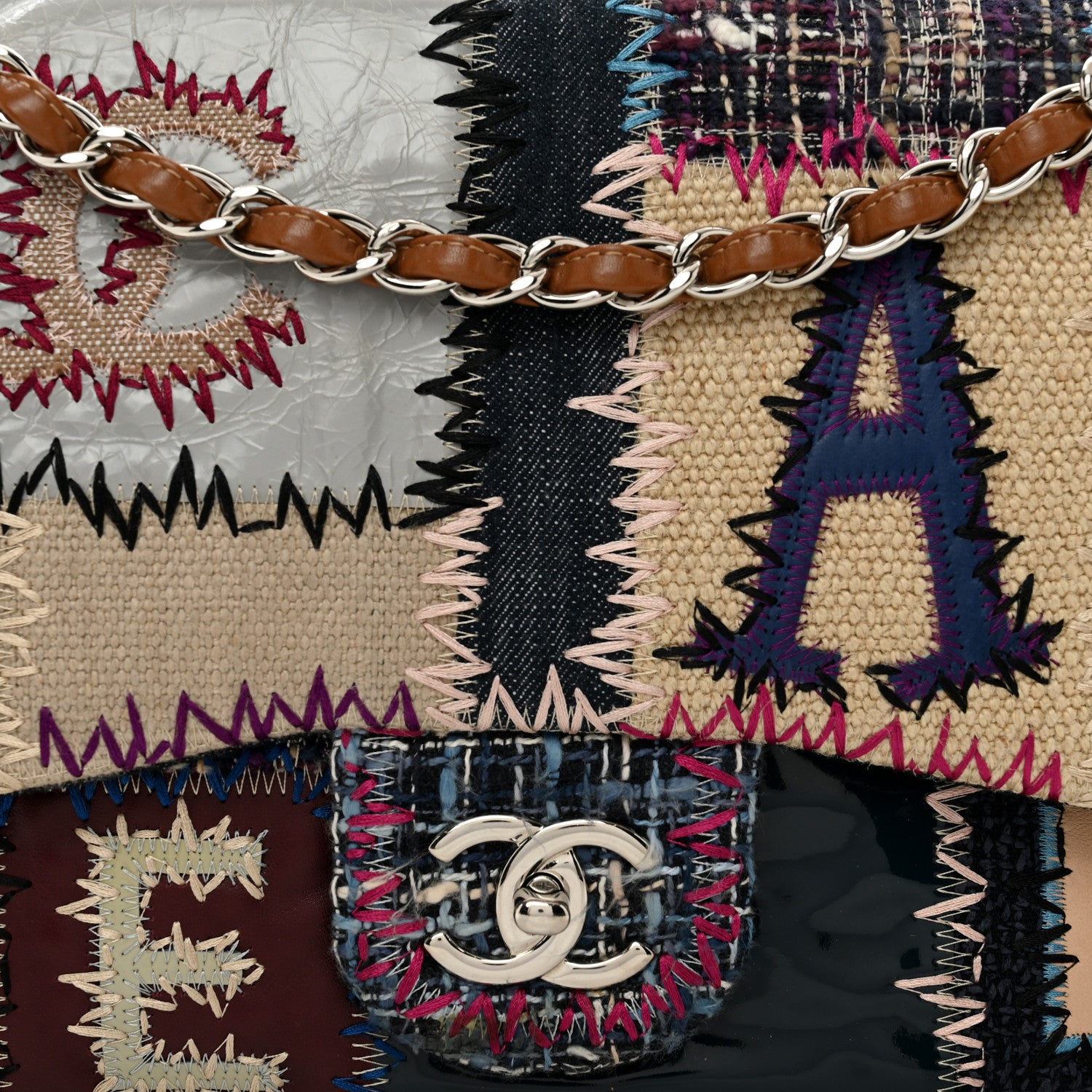 Chanel Denim Tweed Patchwork Jumbo Single Flap Multicolor 5 of 10