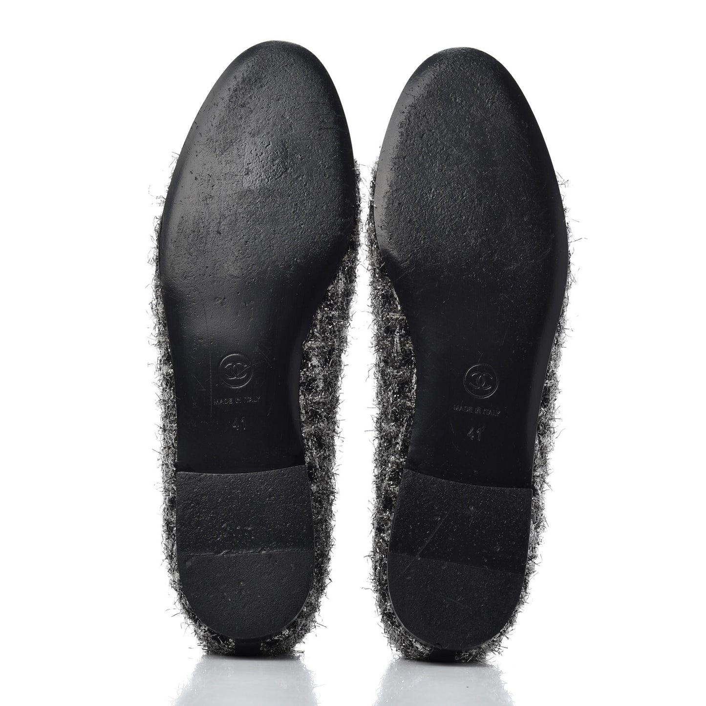Metallic Tweed Lambskin Cap Toe Ballerina Flats 41 Black Silver