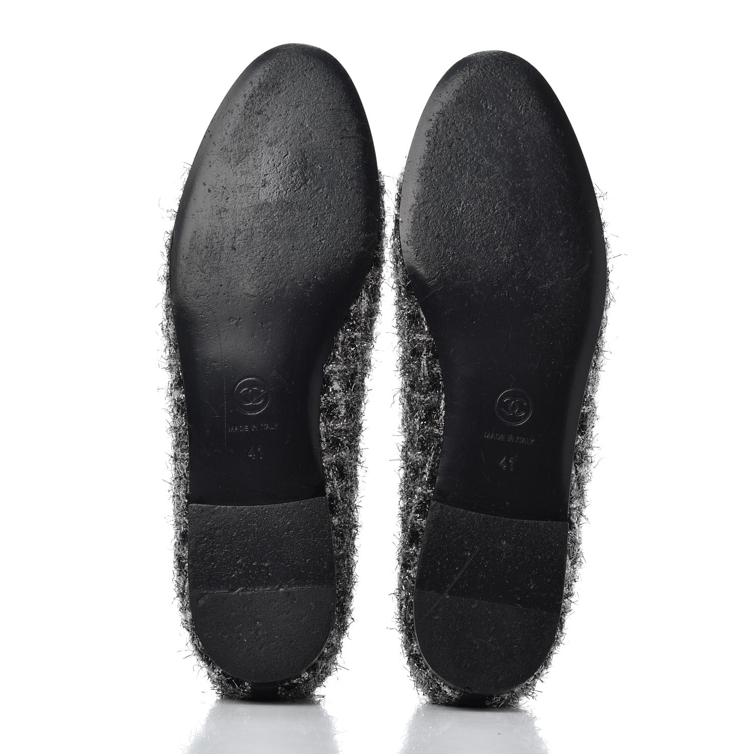 Chanel Metallic Tweed Lambskin Cap Toe Ballerina Flats 41 Black Silver 5 of 15