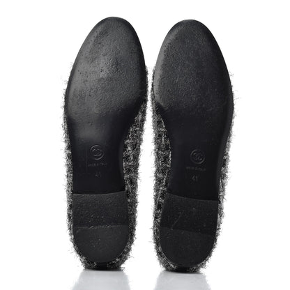 Chanel Metallic Tweed Lambskin Cap Toe Ballerina Flats 41 Black Silver 5 of 15