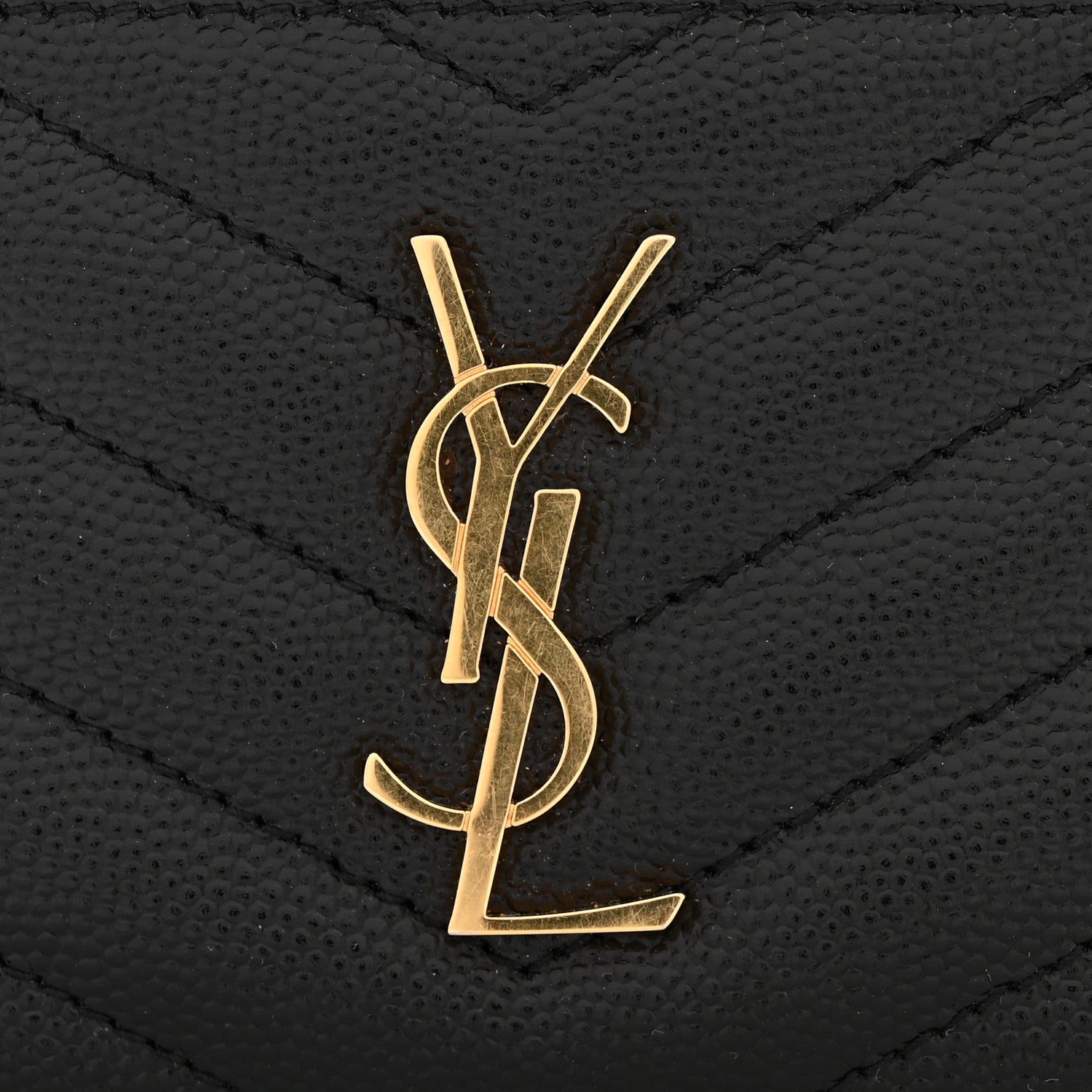 Saint Laurent Grain De Poudre Matelasse Chevron Monogram Fragments Zippered Card Case Black 8 of 8