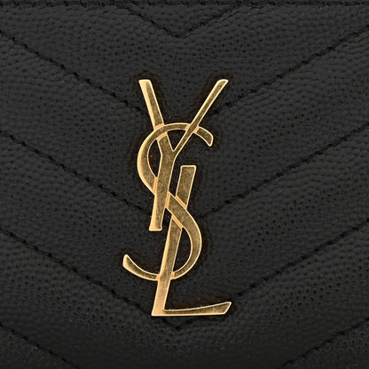 Saint Laurent Grain De Poudre Matelasse Chevron Monogram Fragments Zippered Card Case Black 8 of 8