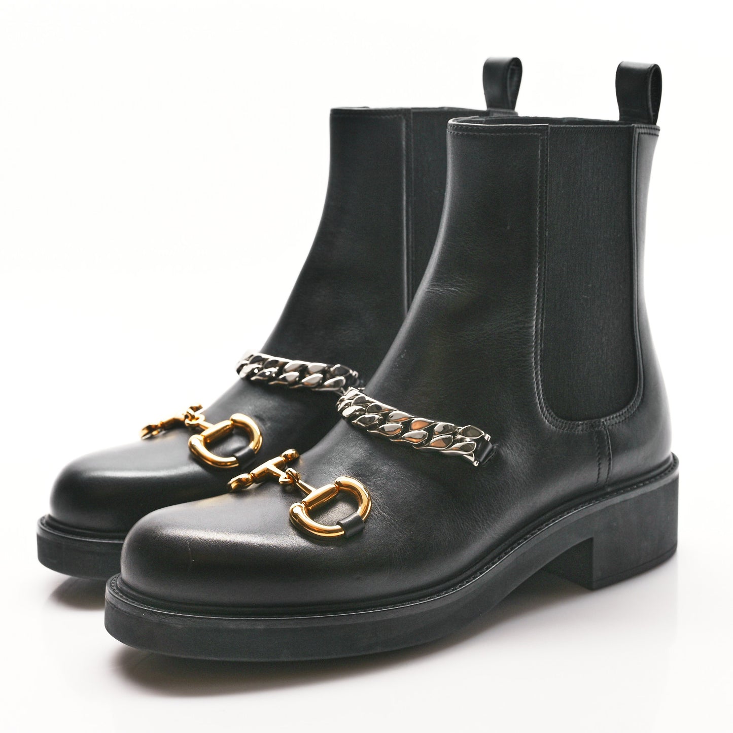 Flores Calfskin Horsebit Chain Ankle Boots 40.5 Black