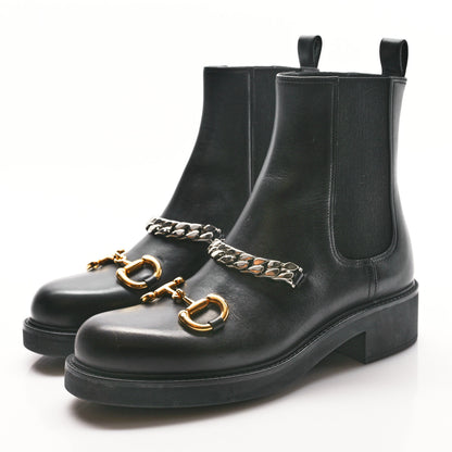 Gucci Flores Calfskin Horsebit Chain Ankle Boots 40.5 Black 3 of 9