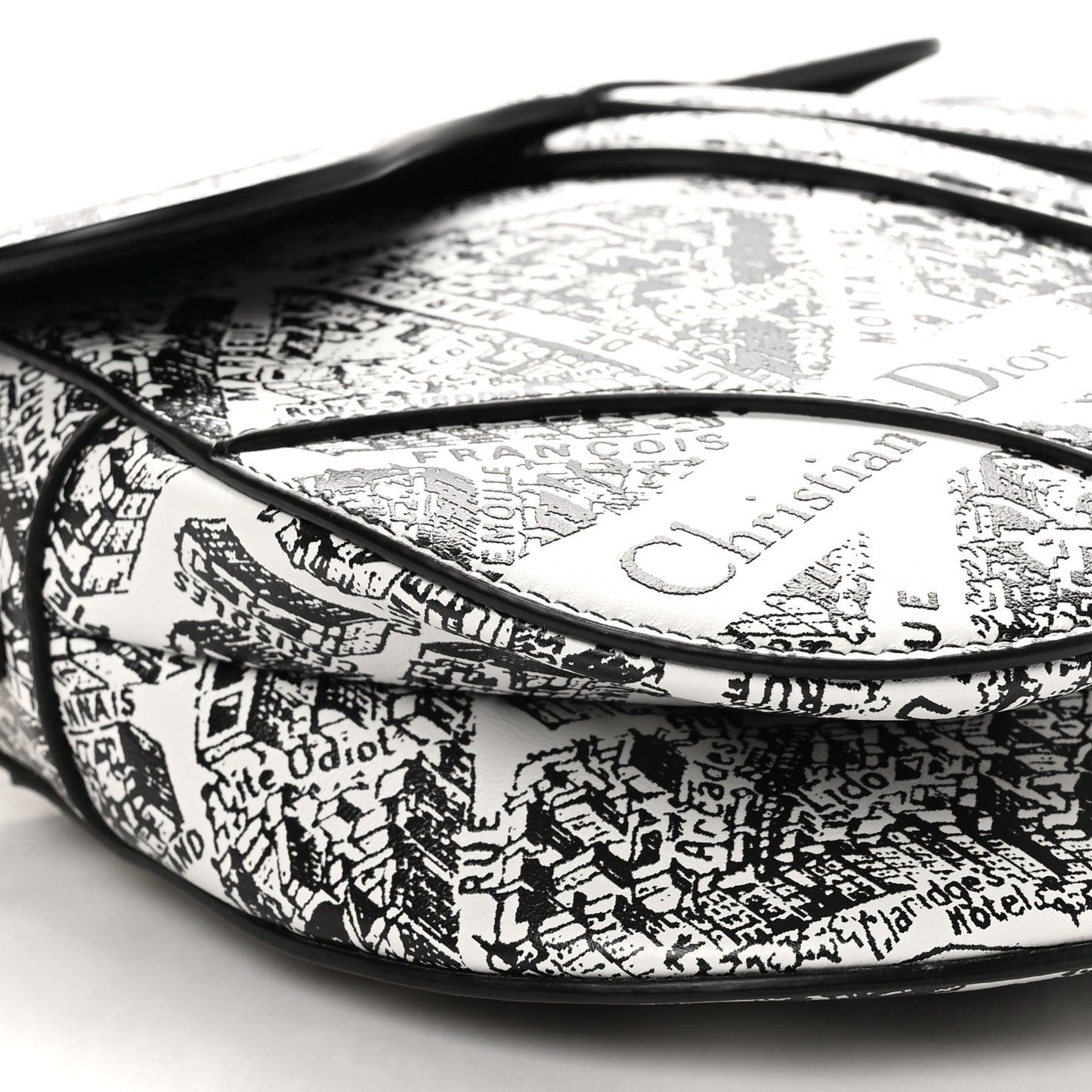 Calfskin Plan De Paris Printed Saddle Bag With Strap White Black