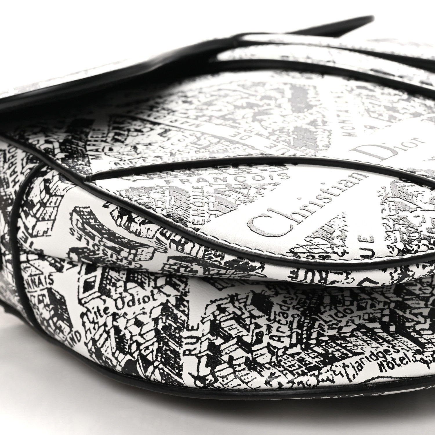 Christian Dior Calfskin Plan De Paris Printed Saddle Bag With Strap White Black 9 of 10