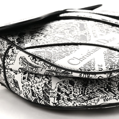 Christian Dior Calfskin Plan De Paris Printed Saddle Bag With Strap White Black 9 of 10