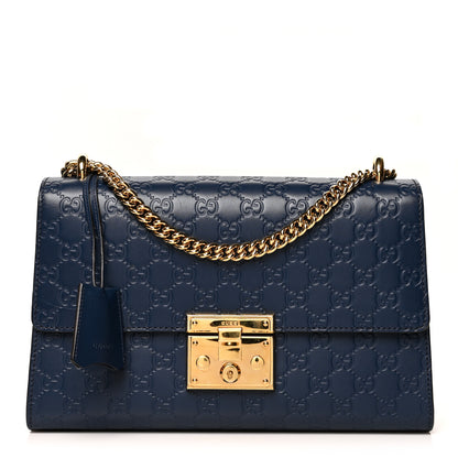 Gucci Guccissima Medium Padlock Shoulder Bag Blue Agata 1 of 13