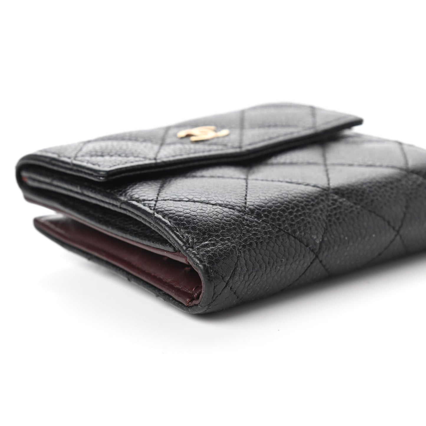 Caviar Quilted Compact French Flap Wallet Black
