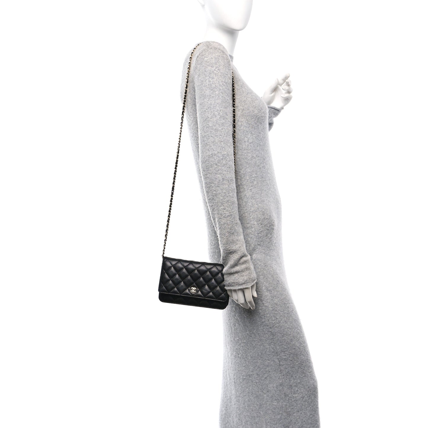 Caviar Quilted Wallet on Chain WOC Black
