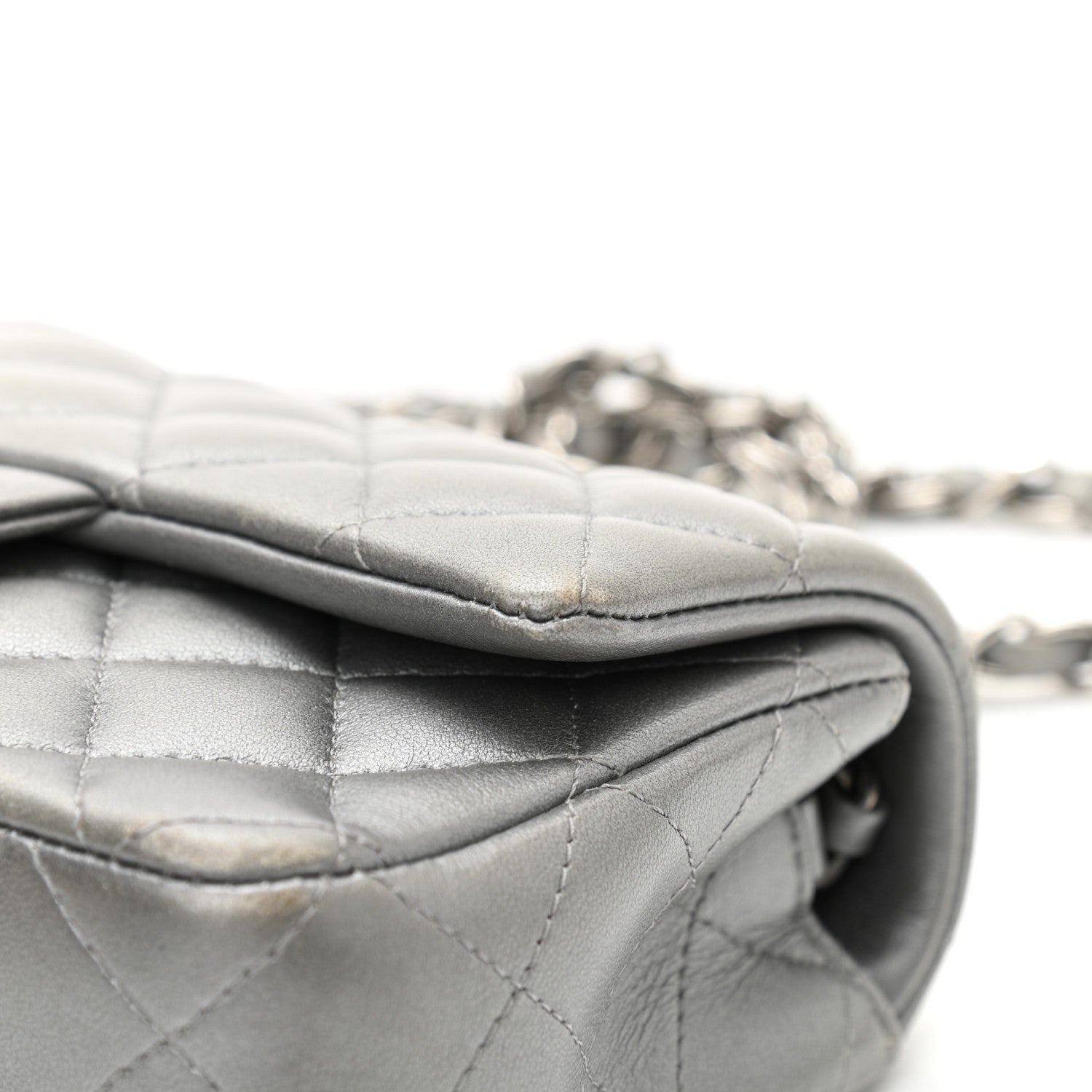 Chanel Metallic Lambskin Quilted Mini Rectangular Flap Silver 12 of 14