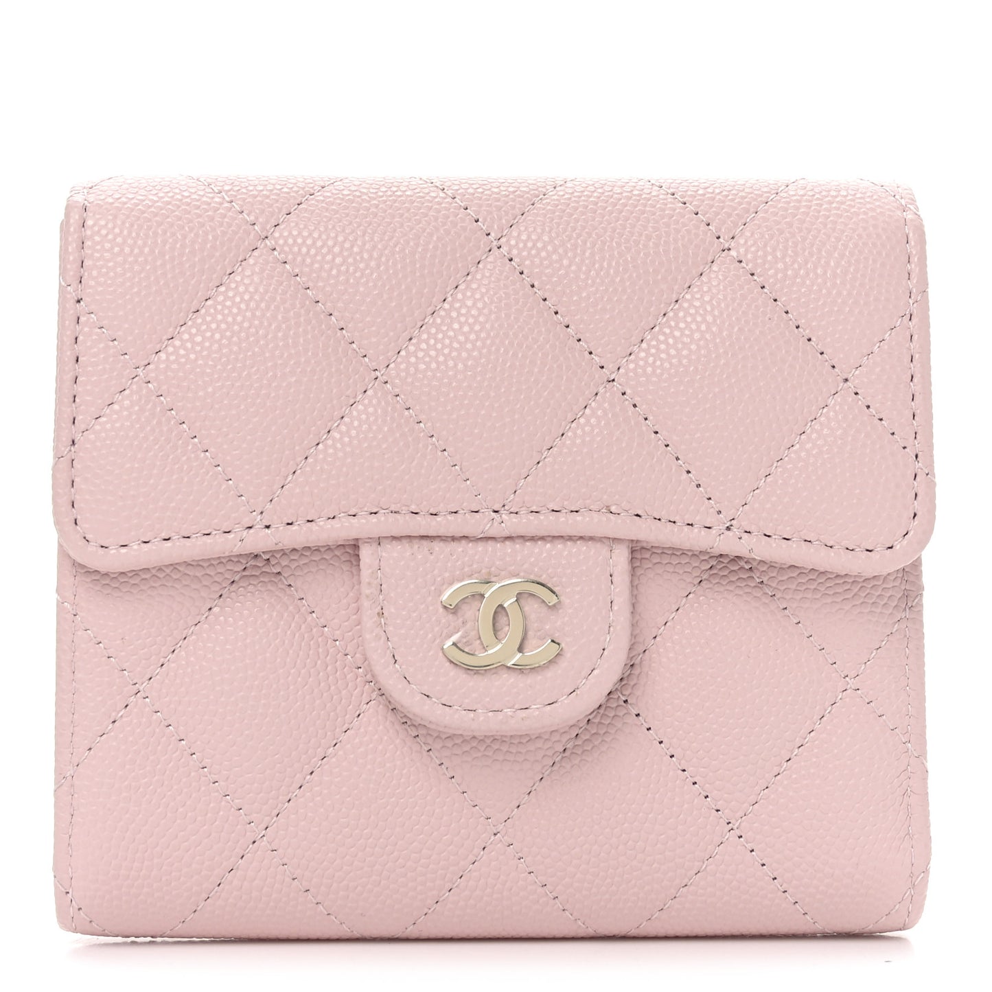 Caviar Quilted Compact Flap Wallet Light Pink