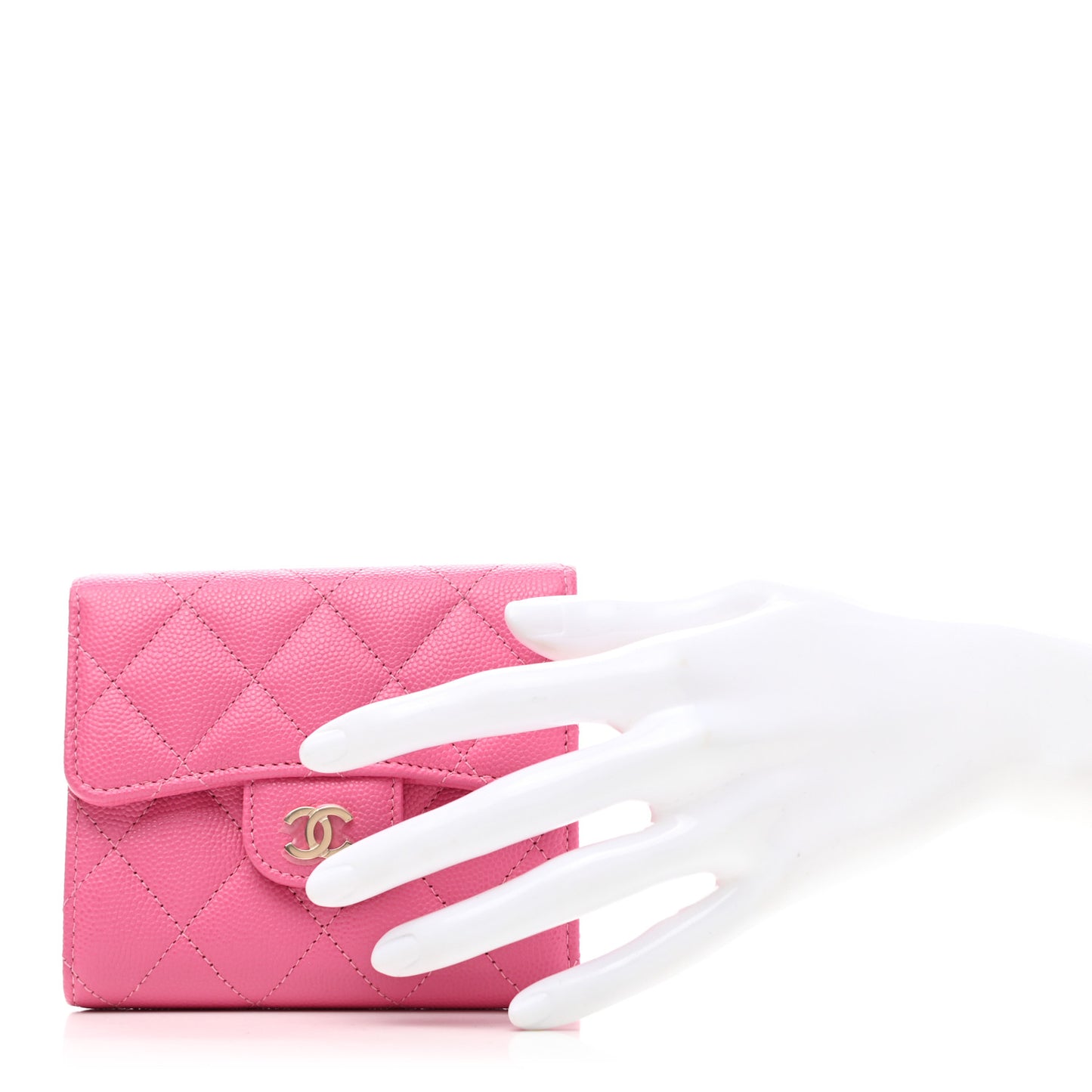 Caviar Quilted Compact Flap Wallet Pink
