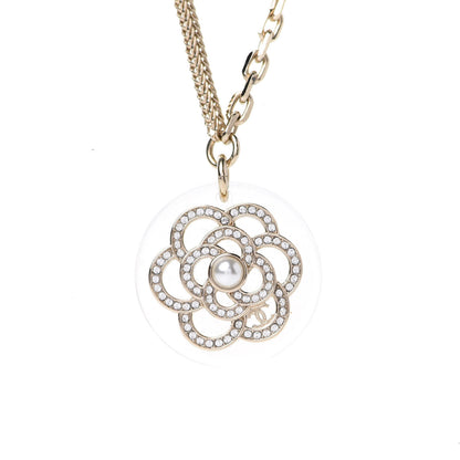 Chanel Crystal Pearl CC Camellia Necklace Gold 4 of 7