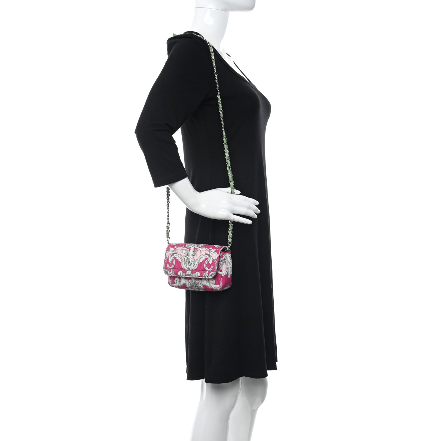 Versace Silk Barocco Printed Quilted Virtus Chain Flap Shoulder Bag Fuschia 2 of 11