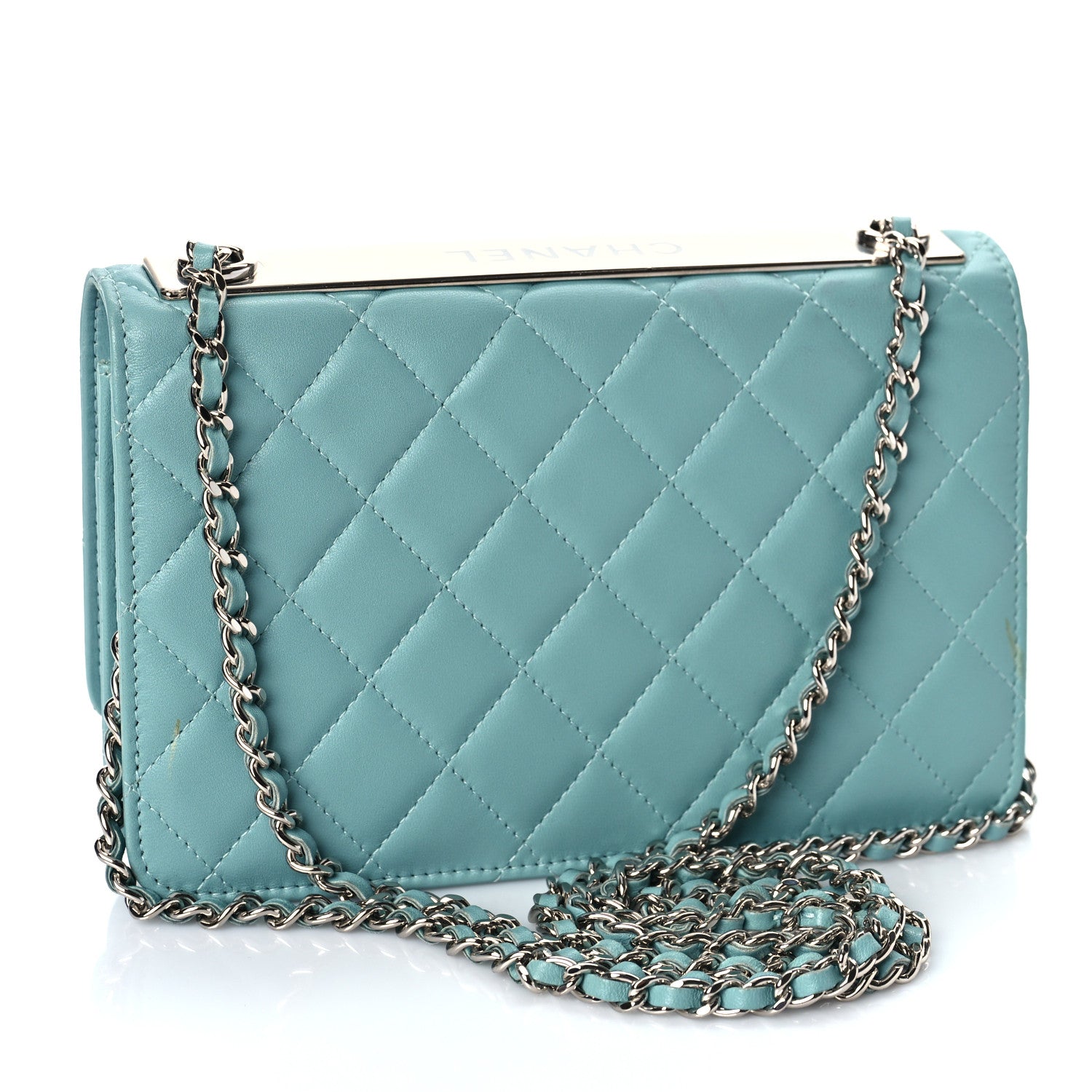 Chanel Lambskin Quilted Trendy CC Wallet On Chain WOC Light Blue 3 of 12