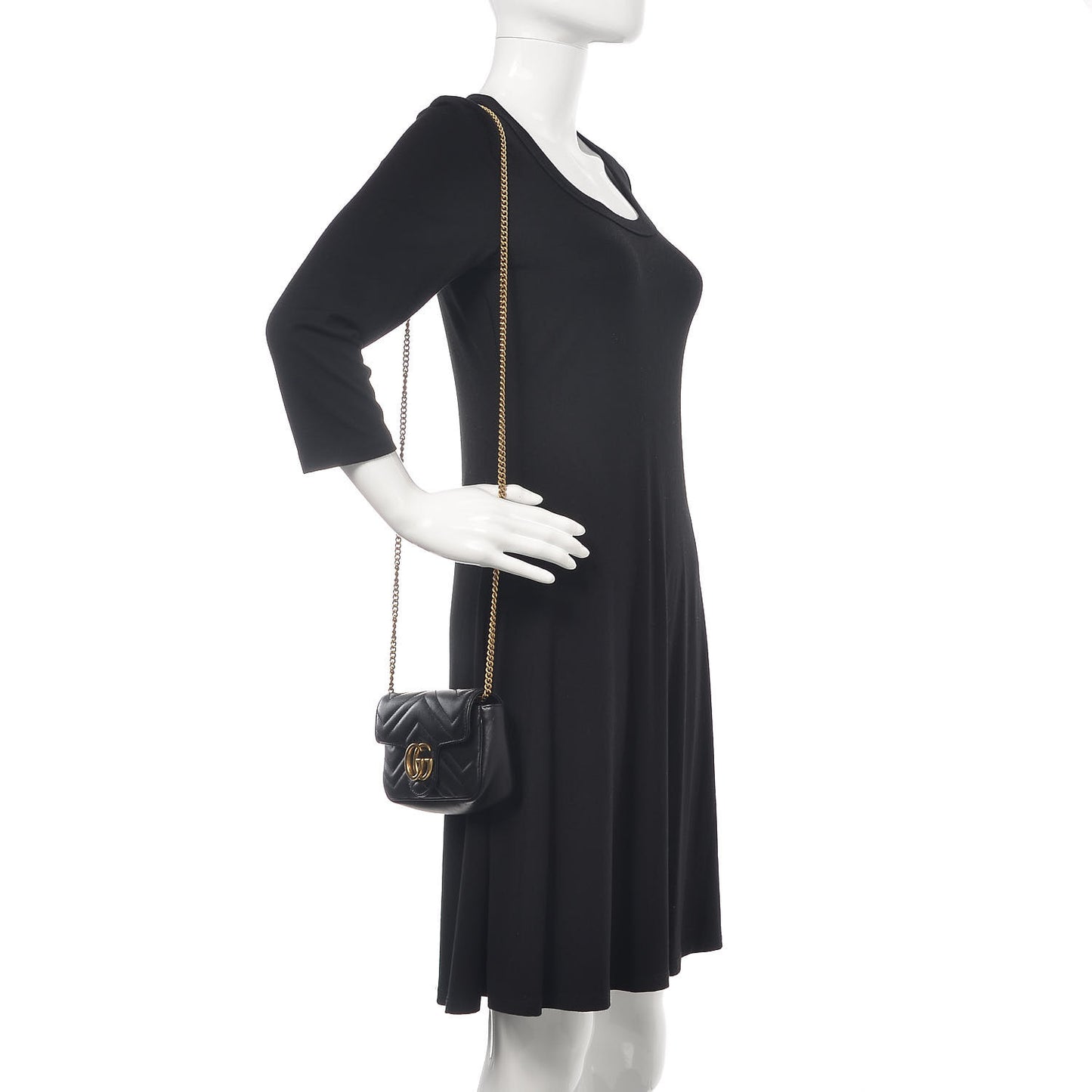 Calfskin Matelasse Super Mini GG Marmont Shoulder Bag Black