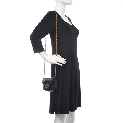 Gucci Calfskin Matelasse Super Mini GG Marmont Shoulder Bag Black 2 of 13