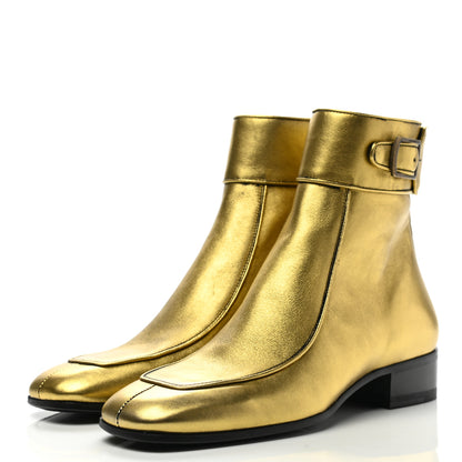 Saint Laurent Patent Calfskin Miles 30 Ankle Boots 41 Gold 3 of 11