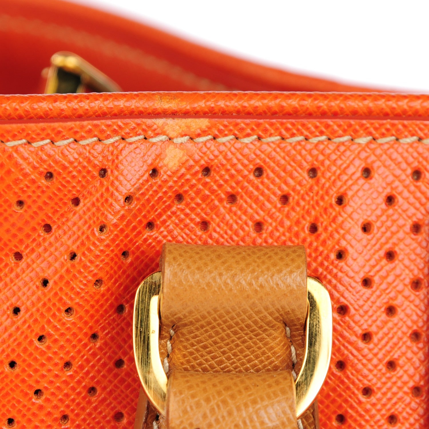 Prada Saffiano Perforated Medium Striped Tote Papaya Caramel 10 of 12