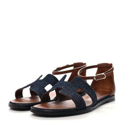 Hermes Denim Santorini Sandals 39 Bleu Brut Gold 3 of 9