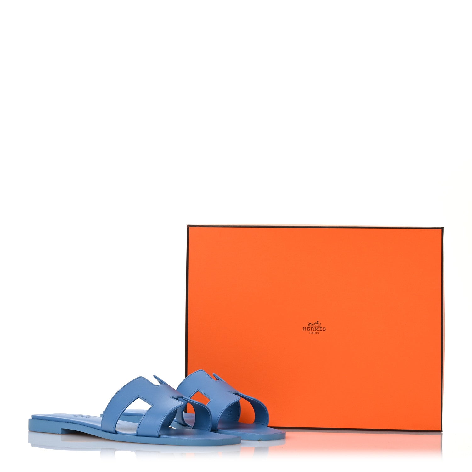 Hermes Box Calfskin Oran Sandals 38.5 Bleu Cameo 12 of 12