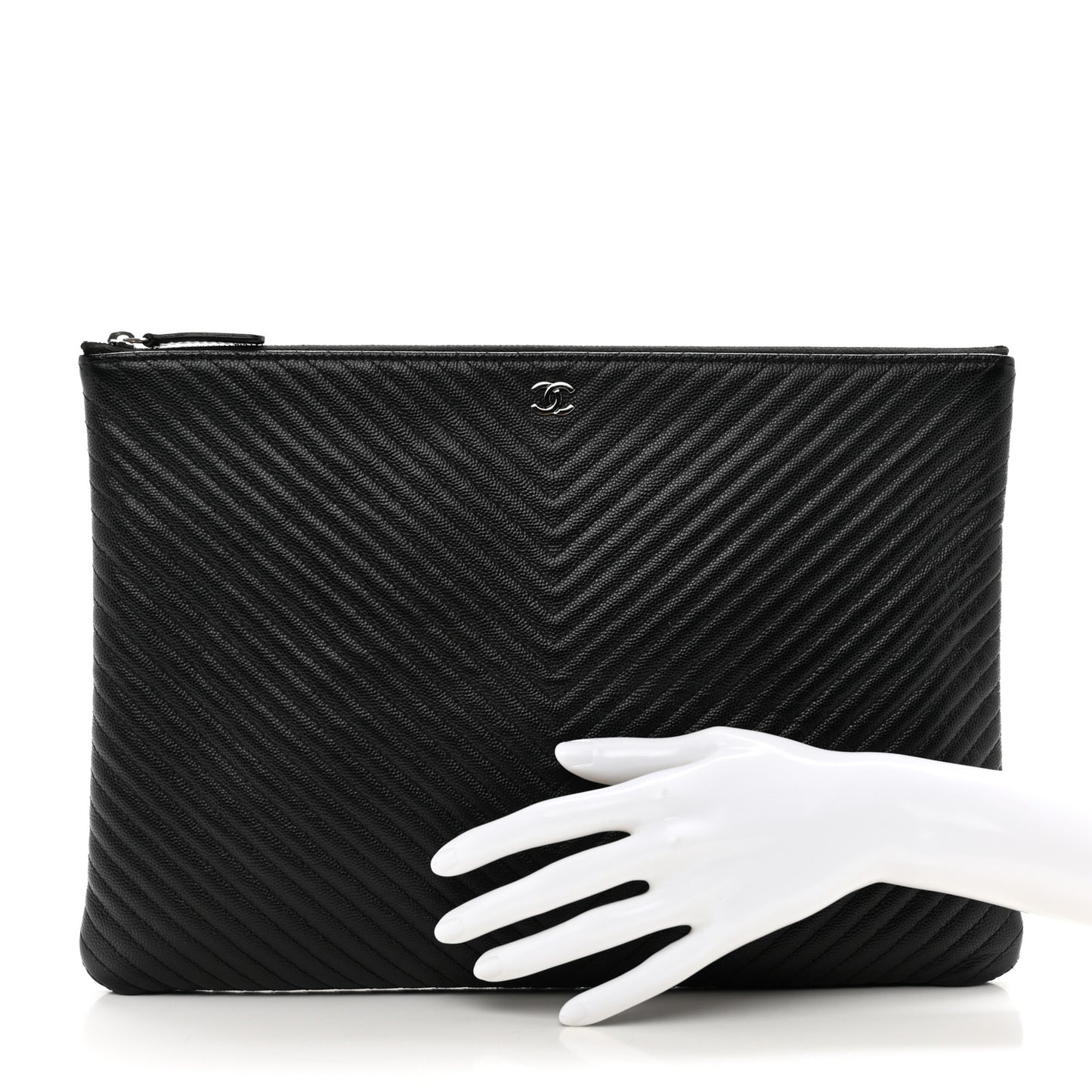 Caviar Chevron Quilted Large Cosmetic Case Black