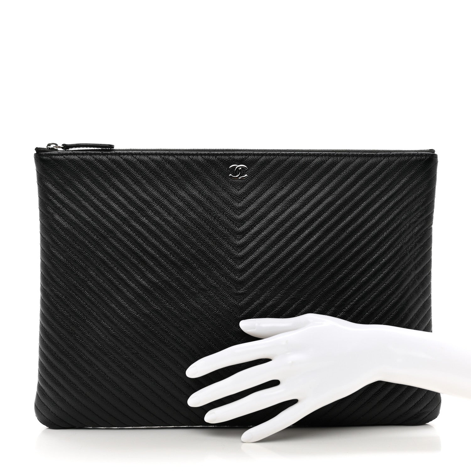Chanel Caviar Chevron Quilted Large Cosmetic Case Black 2 of 7