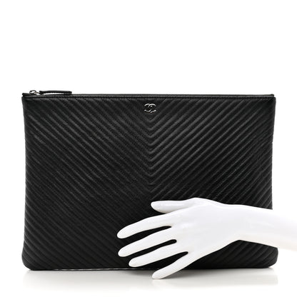 Chanel Caviar Chevron Quilted Large Cosmetic Case Black 2 of 7