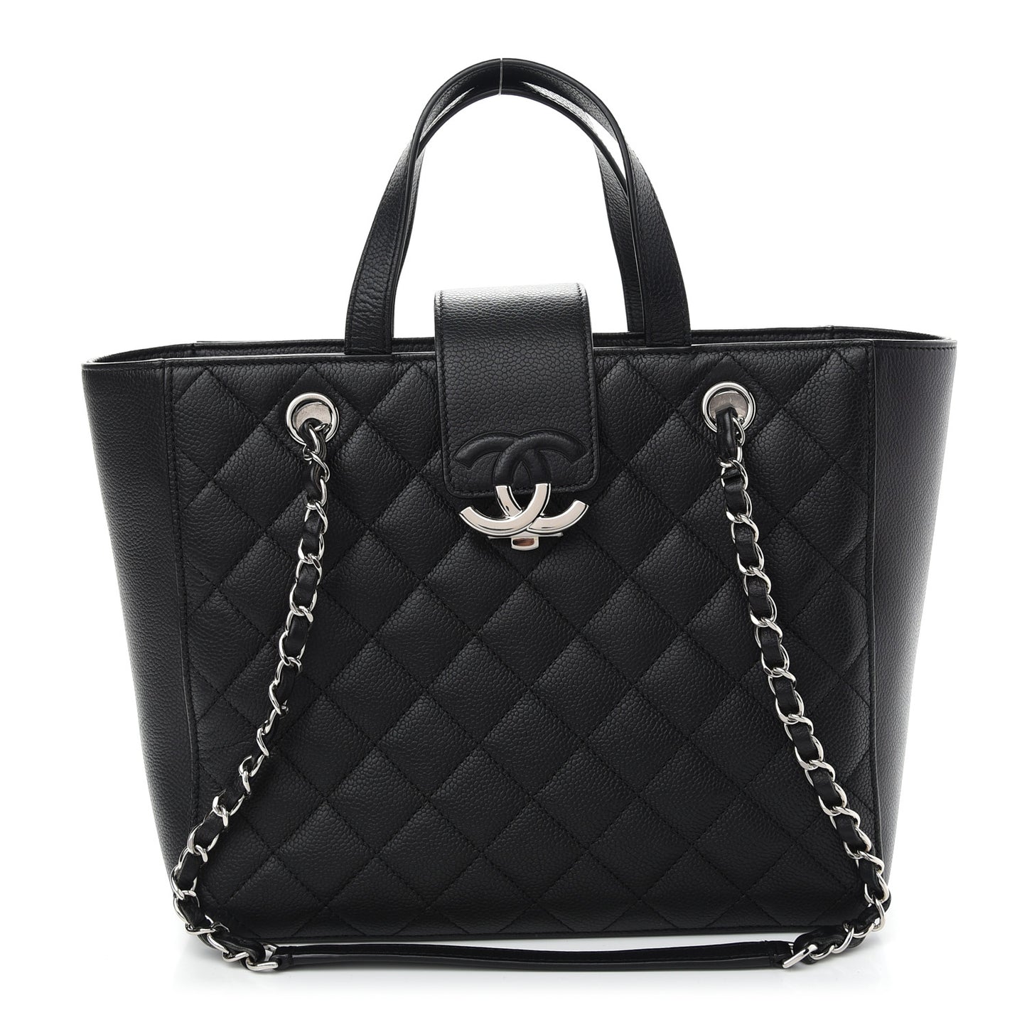 Caviar Quilted Small CC Box Shopping Tote Black