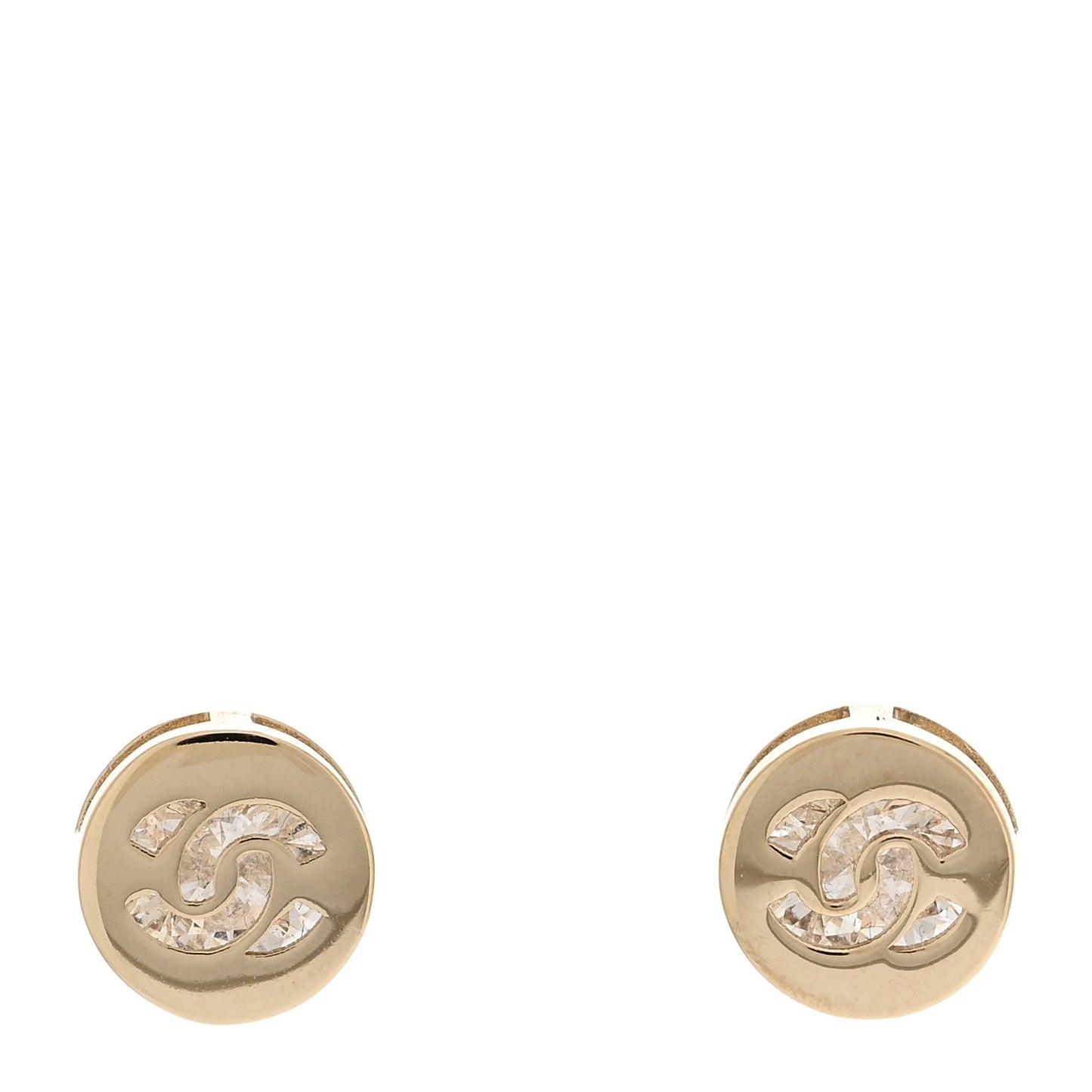 Metal Crystal CC Round Earrings Gold