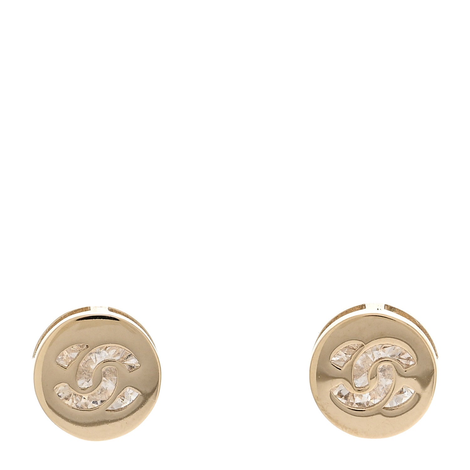 Chanel Metal Crystal CC Round Earrings Gold 1 of 5