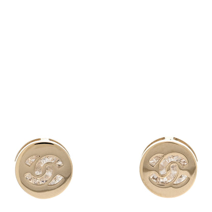 Chanel Metal Crystal CC Round Earrings Gold 1 of 5