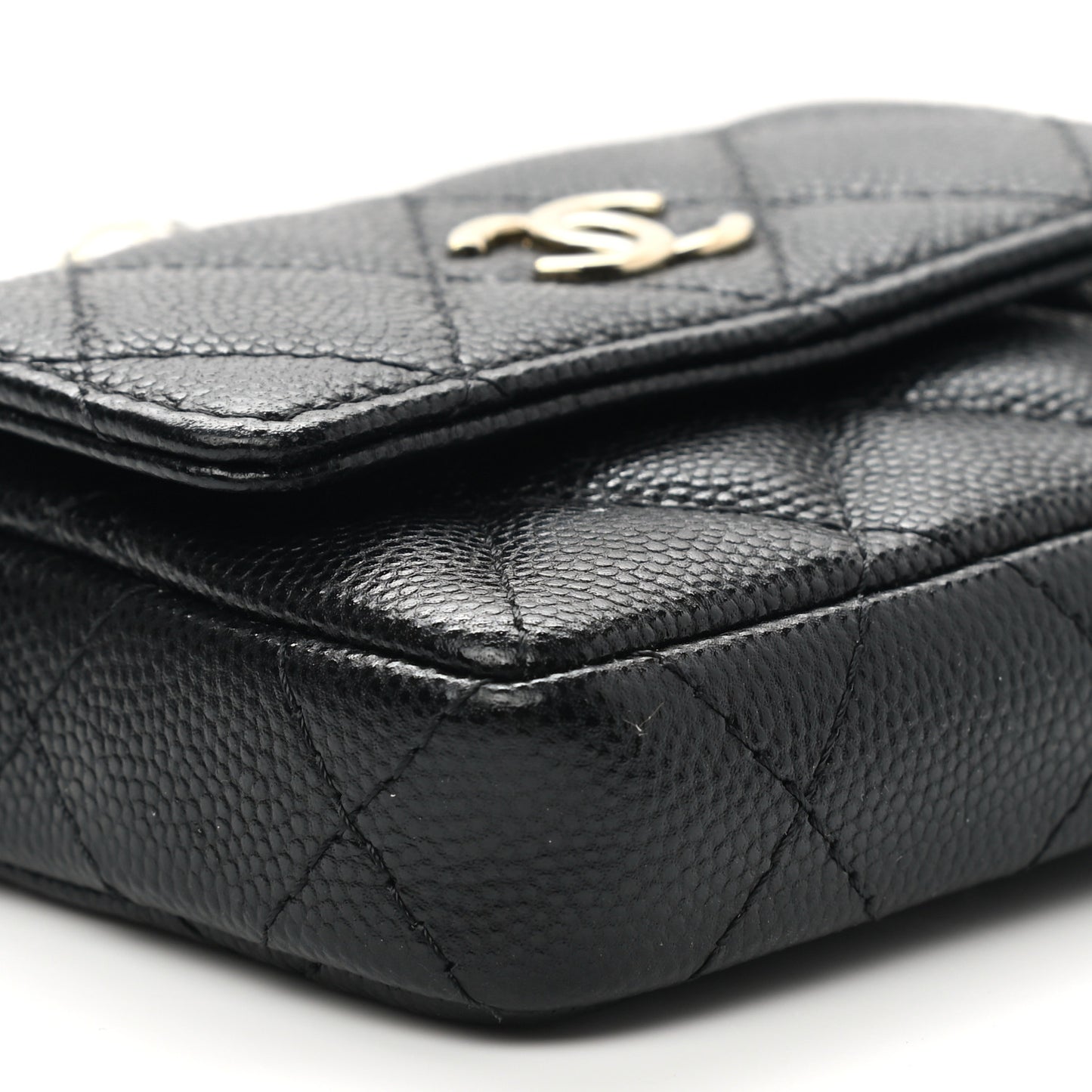 Caviar Quilted Mini Pearl On Top Coin Purse With Chain Black