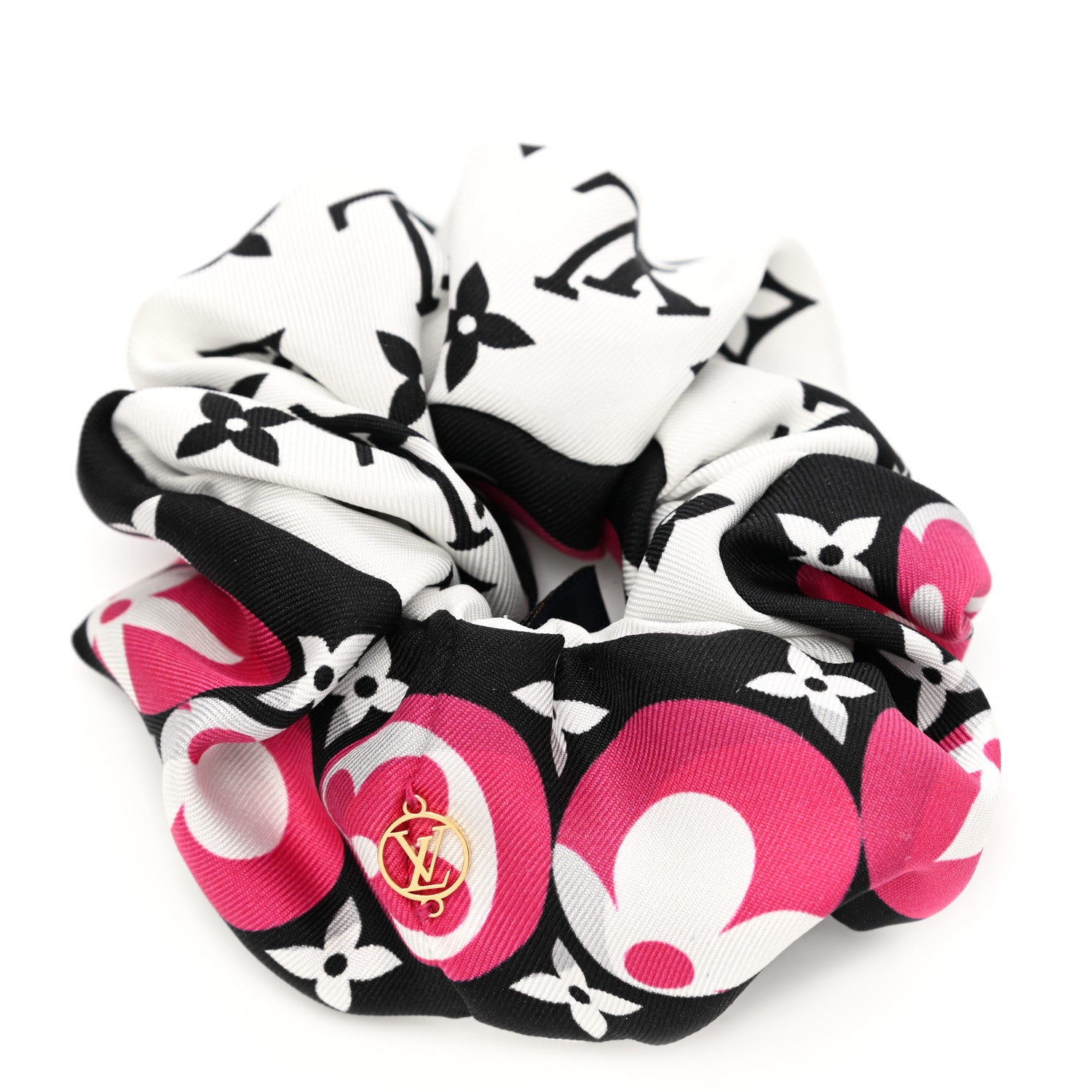 Louis Vuitton Silk Monogram Marbles Scrunchie Pink Black White 1 of 3